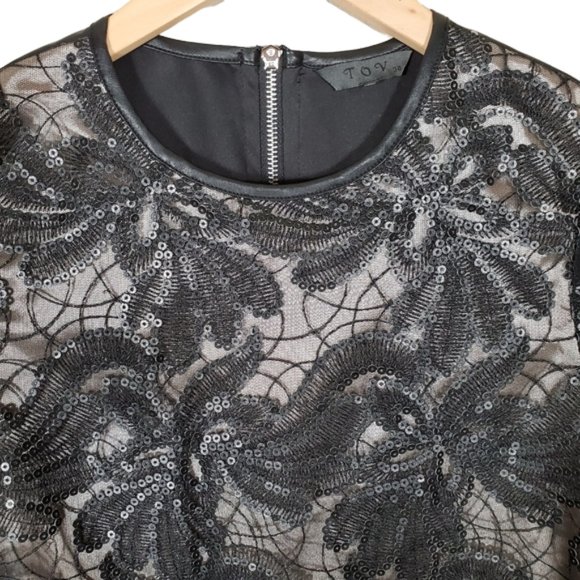 TOV Cropped Boxy Shirt Faux Leather Embellished Layered Clubbing Party Sz. 38 - Picture 3 of 8